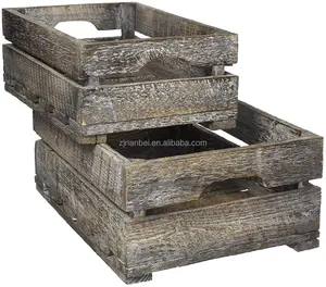 Custom rustic finish wooden box vintage wood crate boxes with handle