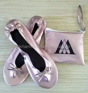 Bailarinas plegables de oro rosa personalizadas para regalo de boda