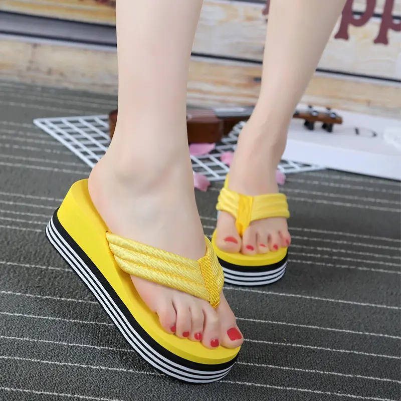 New Summer high-heeled flip-flops Wedge With thick-soled Beach Sandals Women's Slippers