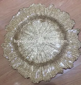 BL211106-1 wholesale champagne flower shape plate wine red snowflake grass plate for wedding party table decoration