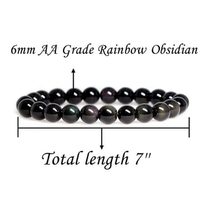 กำไลข้อมือลูกปัดกลมสีรุ้งออบซิเดียนธรรมชาติ6มม. สำหรับทุกเพศสร้อยข้อมือยืดได้สำหรับผู้ชายและผู้หญิง - Product Image 3