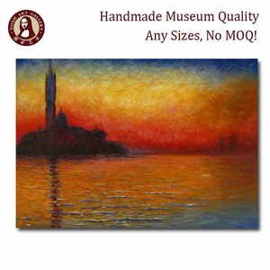 Claude Monet ทำด้วยมือ,ภาพวาดสีน้ำมันบนผืนผ้าใบรูปวิวพระอาทิตย์ตกที่มีชื่อเสียงสำหรับทำศิลปะโดยจิตรกรที่มีทักษะ