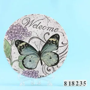 Hand painted Welcome To My Garden Green Butterfly Cement Stepping Stone