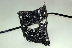 Gran calidad <span class=keywords><strong>carnaval</strong></span> negro v estilo knight máscara con diamantes de imitación - Product Image 3