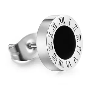 Titanium steel lovers seal can be customized engraved Roman numerals Stud earrings