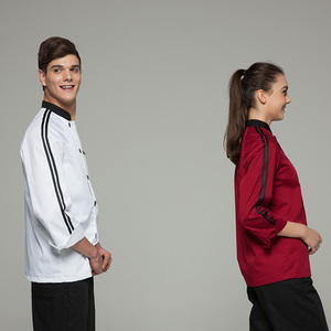 2017 moda blanco cinta de color chef de manga larga chaqueta uniforme para <span class=keywords><strong>el</strong></span> <span class=keywords><strong>restaurante</strong></span> - Product Image 2