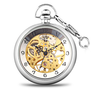 Reloj de bolsillo plateado para hombre, <span class=keywords><strong>esqueleto</strong></span>, bobinado, mecánico - Product Image 2