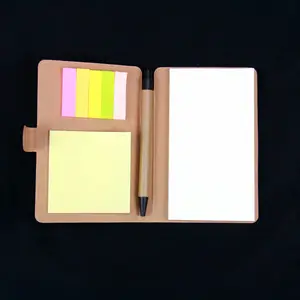 Customized Kraft Paper Sticky Note Book With Pen Cardboard Diary With Memo Sticky Notepad