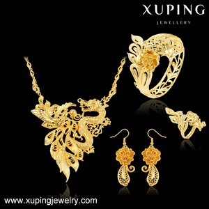 Xuping dubai 24K color oro flores dragón estilo fenomenal pulsera, anillo, aretes y collar set de joyas para mujeres - Product Image 6