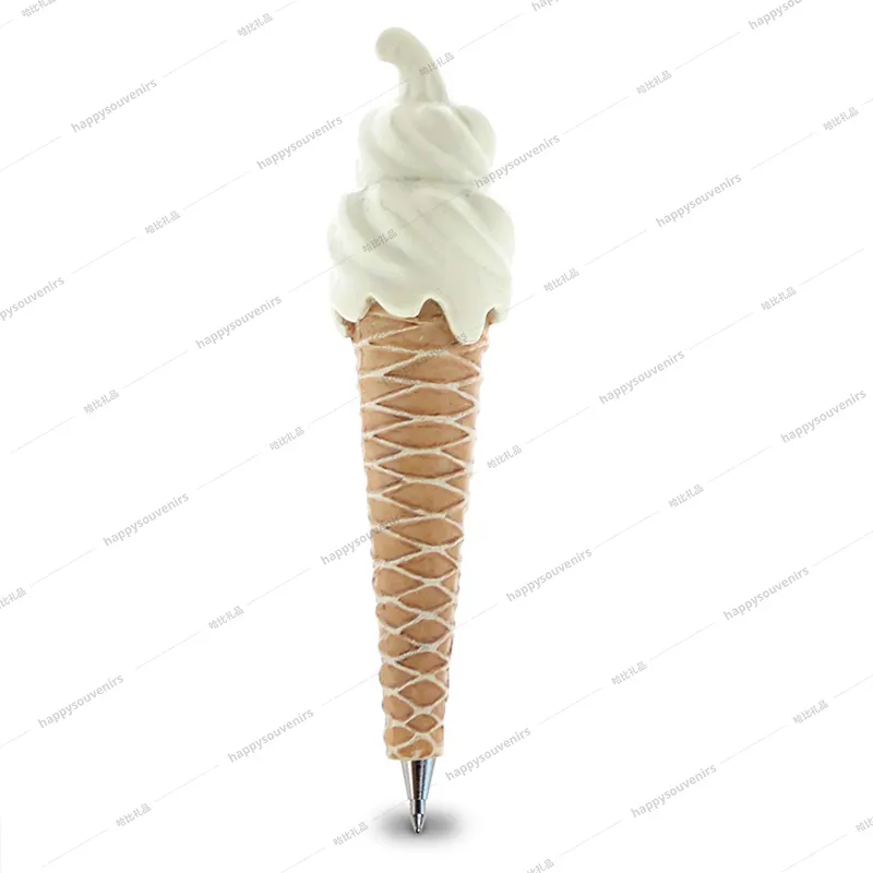 Resin Makanan Penutup Yang Manis Vanilla Ice Cream Cone Berbentuk Pulpen Custom Logo Souvenir Pen