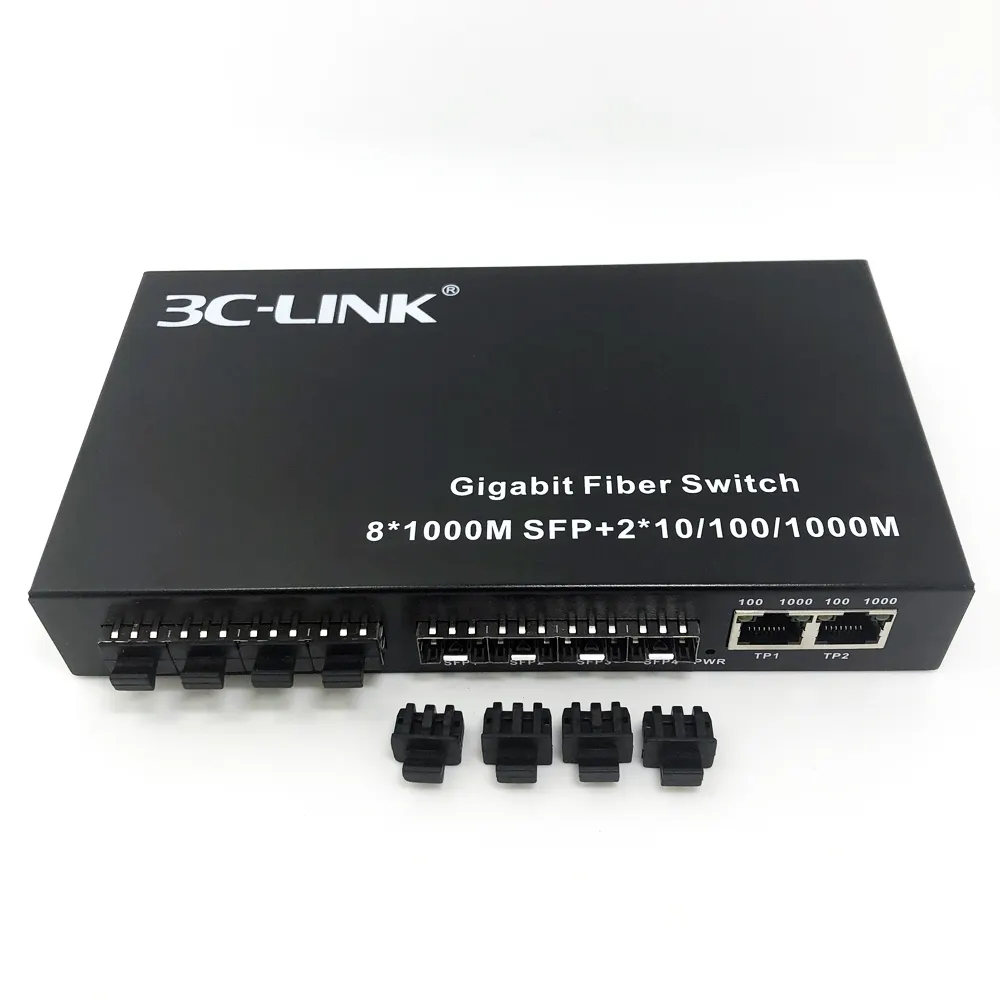 기가비트 네트워크 이더넷 스위치 8 포트 sfp 슬롯 + 100m/1000m 광섬유 미디어 변환기 + 2 RJ45 넷링크