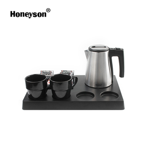 Honeyson european hotel 600ml mini 304 stainless steel electric kettle tray set