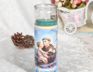 Bougie en verre longue personnalisée avec étiquette privée, religieuse, catholique, pour église, avec saint - Product Image 4