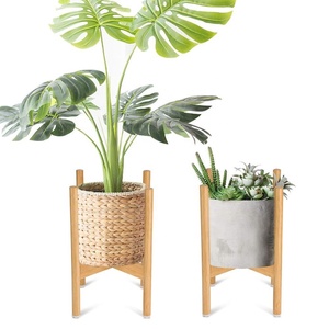 Support pour plantes de bambou fleurs, support pour Pot de fleurs <span class=keywords><strong>en</strong></span> bambou, moderne, avec couverture de <span class=keywords><strong>pied</strong></span> détachable <span class=keywords><strong>en</strong></span> caoutchouc, largeur 11.4 pouces - Product Image 2