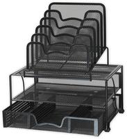 Organisateur de bureau en maille à double plateau, 5 sections de tiroirs coulissants, boîte de rangement pour dossiers de bureau, porte-documents en métal, emballage