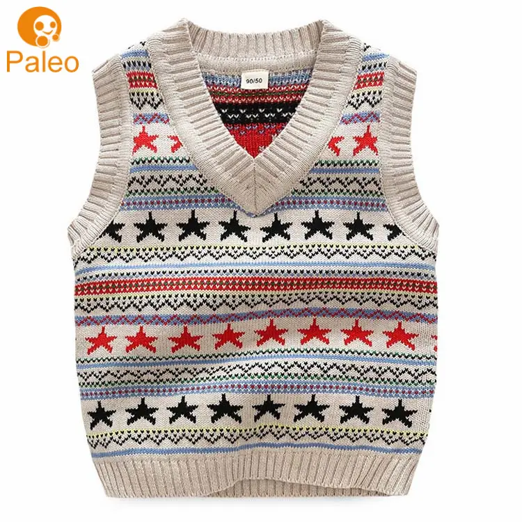Oem ODM nhà máy nóng bán bông Jacquard mô hình ngôi sao thiết kế bé đan ngọn cậu bé cô gái trẻ em dệt kim vest