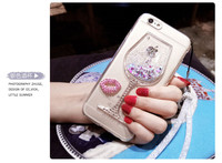 Coque de téléphone transparente en verre liquide à paillettes de sable mouvant rouge à lèvres rouge 3D pour iPhone 6/6 Plus/7/7 Plus/X