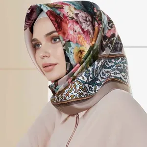 Jilbab Cetak Satin Jilbab Mewah Desain Terbaru Syal Warna-warni Indah Pabrik Jilbab Grosir
