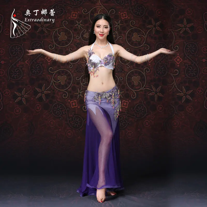 Nuevo traje de danza del vientre profesional oriental con cuentas para rendimiento