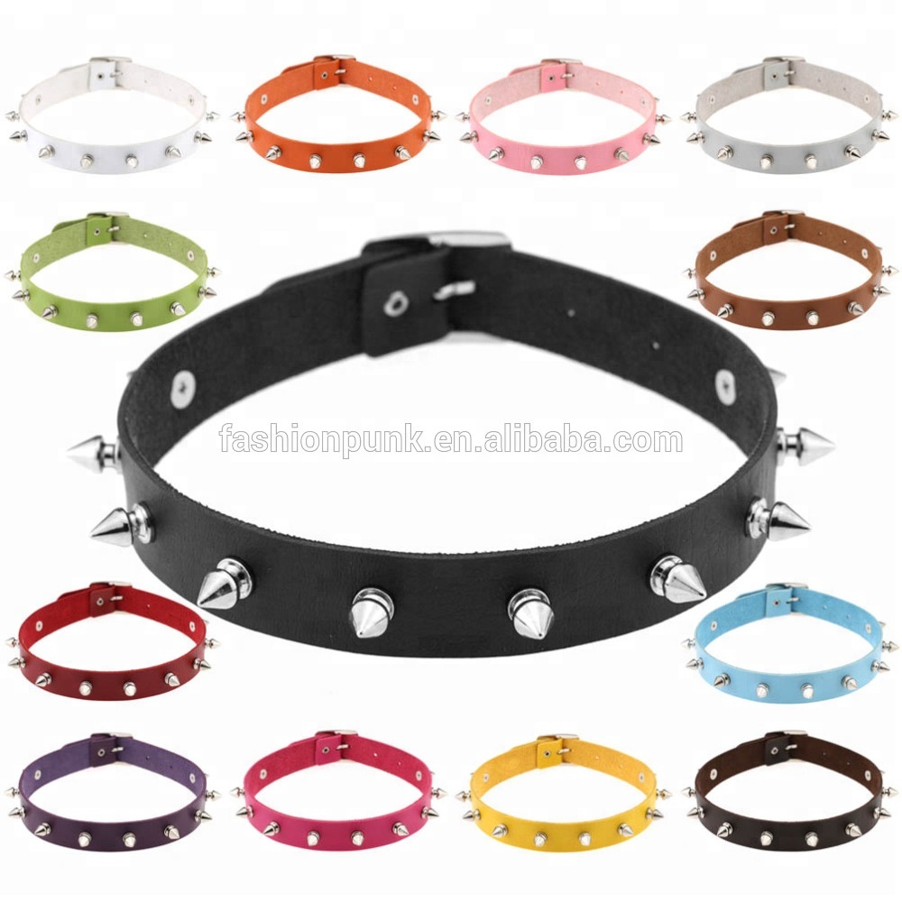 Fashband Collana Girocollo Donna In Pelle Nera | Borchie Gotiche E Rivetti | Punk Regolabile