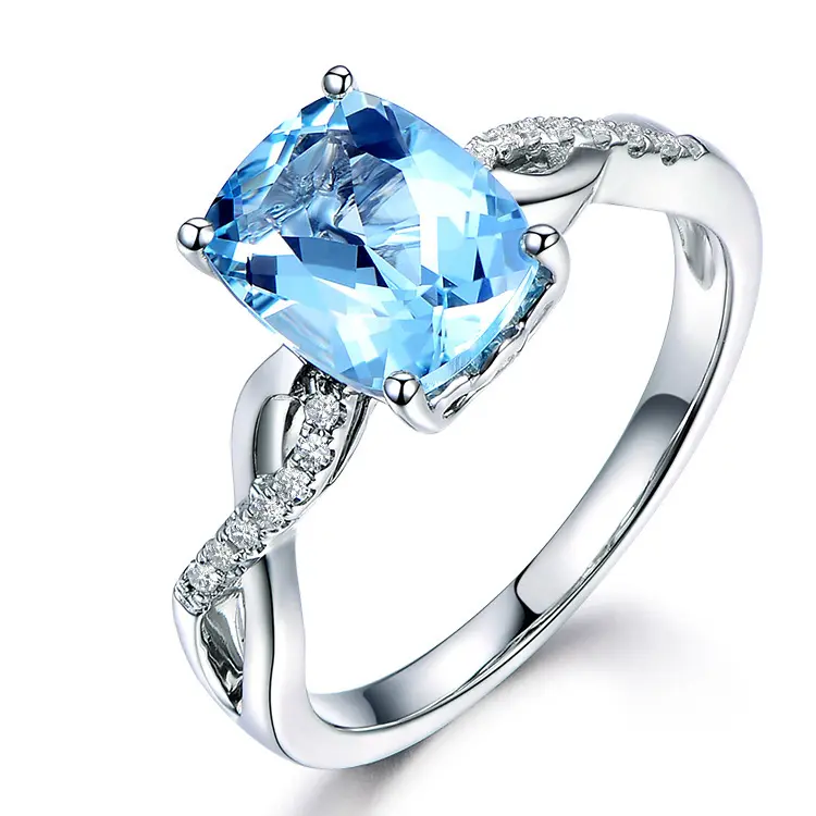바다 블루 다이아몬드 도금 실버 약혼 결혼 반지 Yiwu Hainon 도매 반지 보석 여성