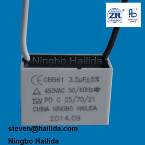 Fan power capacitor 3.5uf sh <span class=keywords><strong>cbb61</strong></span> vac <span class=keywords><strong>50</strong></span>/<span class=keywords><strong>60hz</strong></span> - Product Image 1