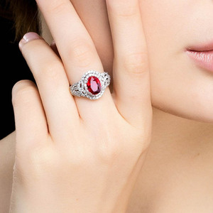 Anello in Oro Bianco con Diamanti e Rubino <span class=keywords><strong>Rosso</strong></span> Naturale da 1,13 Carati, Gioielleria all'Ingrosso di Dubai per Donne - Product Image 5
