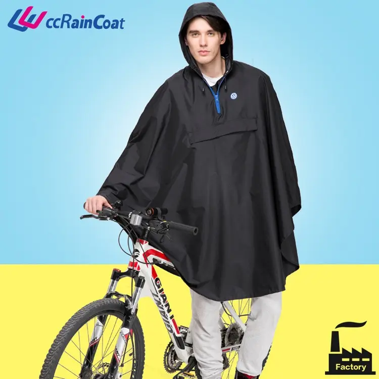 Sweat à capuche en polyester avec revêtement PU, imperméable, noir, pour vélo, poncho, 210T