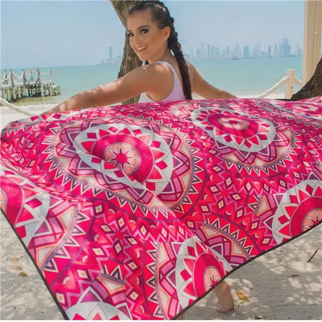 Serviette de plage gaufrée en microfibre imprimée double face