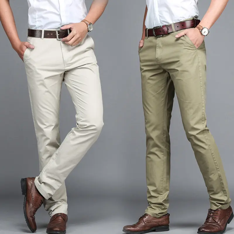 Toptan % 100% pamuk Fantezi Erkek takım elbise pantalonları Yeni Moda Düz Uzun Rahat Pantolon Erkekler