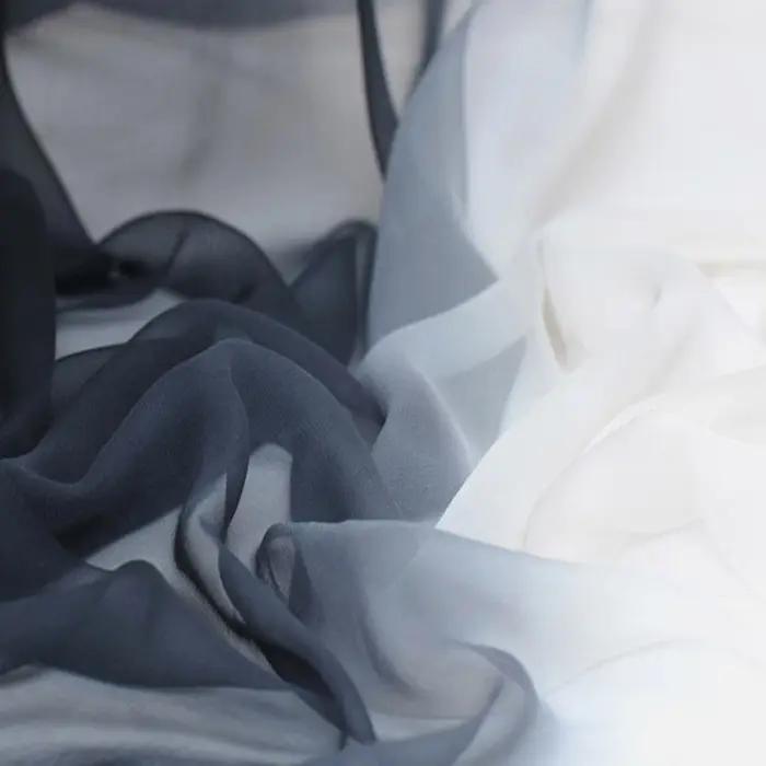 100 Silk Black White Gradient Color Ombre Silk Georgette Fabric for Boski Women Shawl