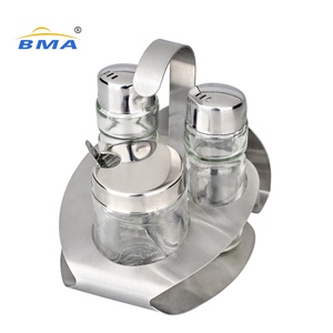 Set di Contenitori in Acciaio Inox per Condimenti, Spezie e Zucchero con Portastuzzicadenti, Oliera, Acetiera, Saliera e Pepiera con Portatovaglioli - Product Image 2