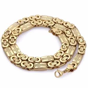 AFXSION Mens Byzantine Chain With Plaque of Cross Design 18K Gold Plated Fashion Jewelry Stainless Steel Necklace