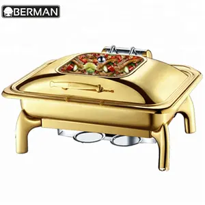 Khách Sạn Sang Trọng Thực Phẩm Chaffer Nhiên Liệu & Điện Thép Không Gỉ Phục Vụ Buffet Brass Đồng Vàng Thực Phẩm Ấm Hơn Chafing Món Ăn Cho Phục Vụ