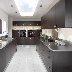 Custom Modern Melamine Board <strong>Black</strong> MDF Lacquer Double <strong>Sided</strong> Kitchen <strong>Cabinet</strong> with Stainless Steel Sink and 3-Year Warranty - Product Image 1