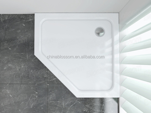 Baki Pancuran Pentagon Besar dari Akrilik ABS Putih Hitam Murni Eropa untuk Kamar Mandi - Product Image 4