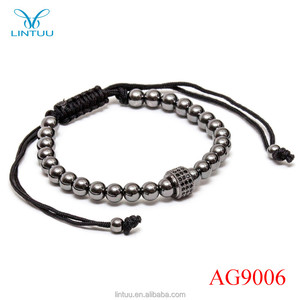 Nueva Marca de Los Hombres Hechos A Mano 18 K Pulseras Plateadas Granos Redondos <span class=keywords><strong>Del</strong></span> Trenzado Macrame Pulseras de Cuerda - Product Image 4
