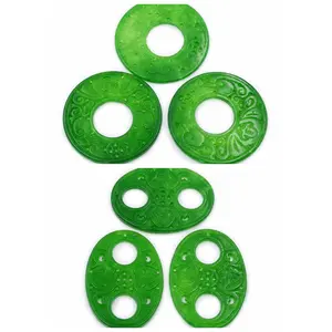 Wholesale jewelry natural green jade slice hand carved flower gemstone for earring making leaf shape crystal pendant finding