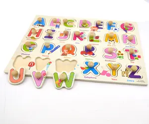 早期教育五颜六色的3D益智英文字母学习木钉拼图