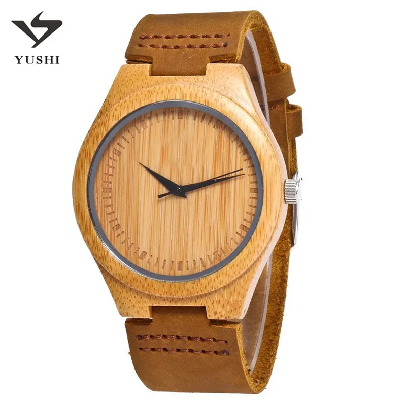 Высококачественные деревянные часы OEM с логотипом на заказ, мужские бамбуковые часы ручной работы с гравировкой из натурального бамбука