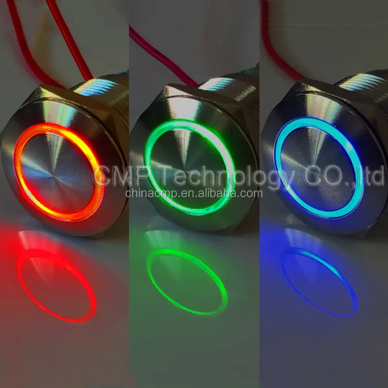 Metal Anti vadnal Waterproof IP67 12V 24v Three color RGB Red Blue Green Angel eye illuminated Led Signal Indicator Lamp Light