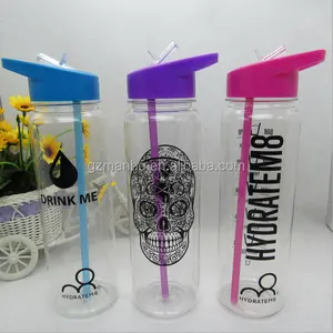 BPA Free Fashion Custom Colors And Logo Plastic Drinking Sports Water Bottles With Carry Handle And Straw Lid