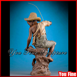 Estatua <span class=keywords><strong>de</strong></span> <span class=keywords><strong>bronce</strong></span> <span class=keywords><strong>de</strong></span> pesca para niño pequeño sentado al aire libre - Product Image 5