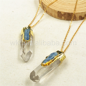 WT-N766 Newest Fashion Natural <strong>Clear</strong> Crystal <strong>Quartz</strong> Point With Blue Kyanite Charm Pendant <strong>Necklace</strong> - Product Image 4