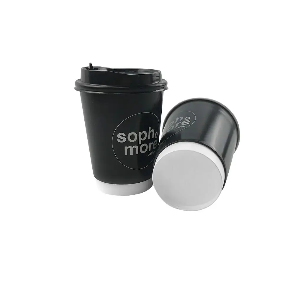 Tasses à café jetables avec couvercle, Logo personnalisé, Double paroi, 8oz 12oz 16oz, 50 pièces