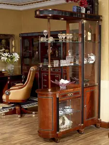 YB67-mueble antiguo de lujo, madera maciza tallada a mano con hoja dorada, para sala de estar, vitrina de exhibición de vino