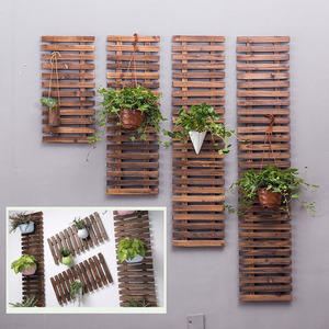 ريفي خشب متين متفحمة المضادة للتآكل خشبية الجدار شنقا زهرة النبات الرف وعاء رف - Product Image 4