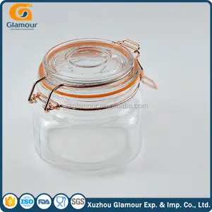 frasco herméticode vidrio con clip en color de cobre y oro