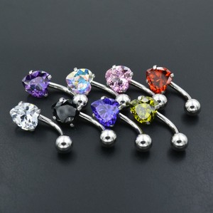 High Quality <strong>Stainless</strong> <strong>Steel</strong> Single Heart CZ Navel Button Bar <strong>Jewellery</strong> - Product Image 4