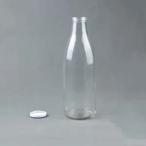 Botella de leche de cristal con tapa de metal, 1 litro, 1000ml